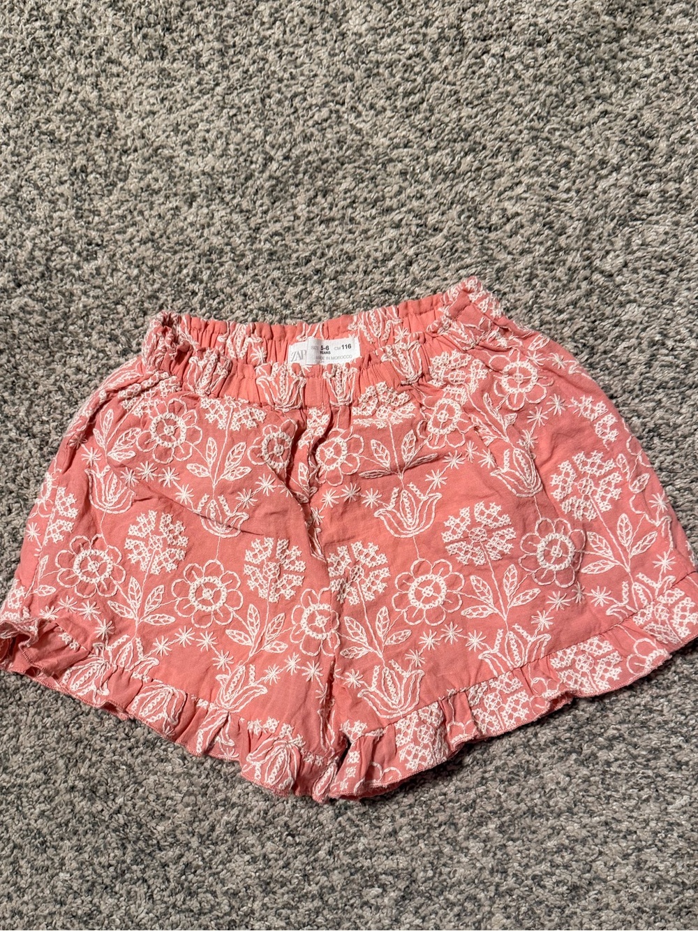 Women's Pink Embroidered Floral Ruffle Shorts